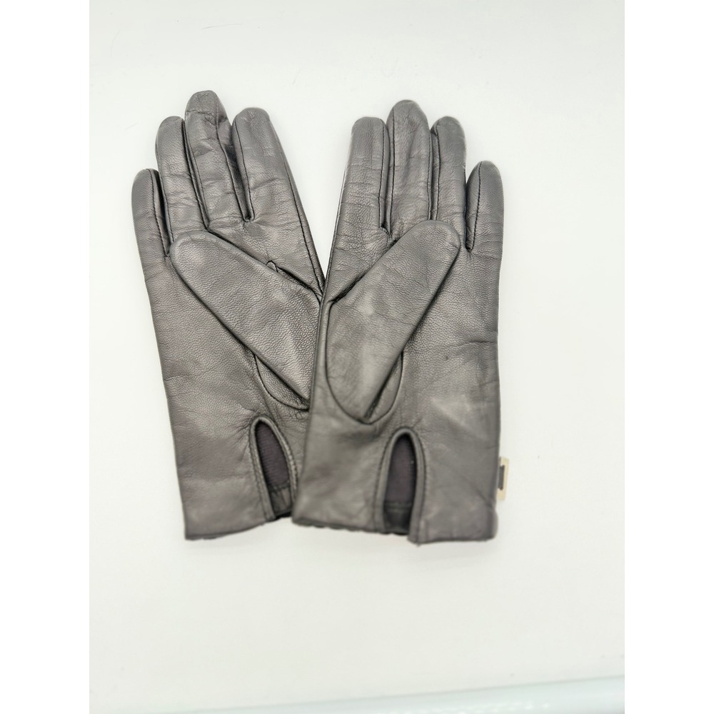 Nine‎ & Company Black Genuine Leather Gloves Braided Trim Metal szLarge Vintage